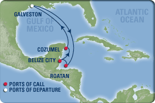 caribbean cruise itinerary map royal belize galveston western cruises port seas carribean cozumel night honduras roatan city texas liberty ship