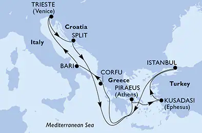 Trieste Vs. Split 9 Night Trieste,Split,Piraeus,Kusadasi,Istanbul,Corfu,Bari,Trieste ...