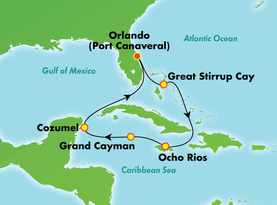 map of western caribbean cruise ports