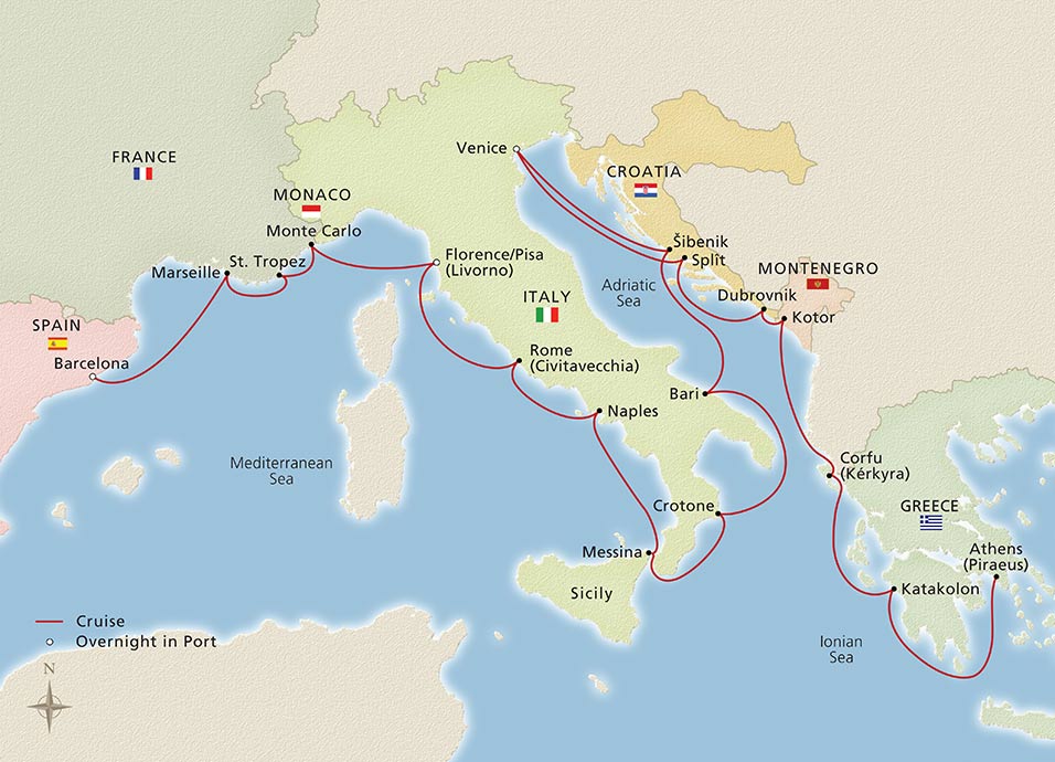 viking mediterranean cruise map