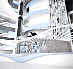 Glass-walled double deck atrium