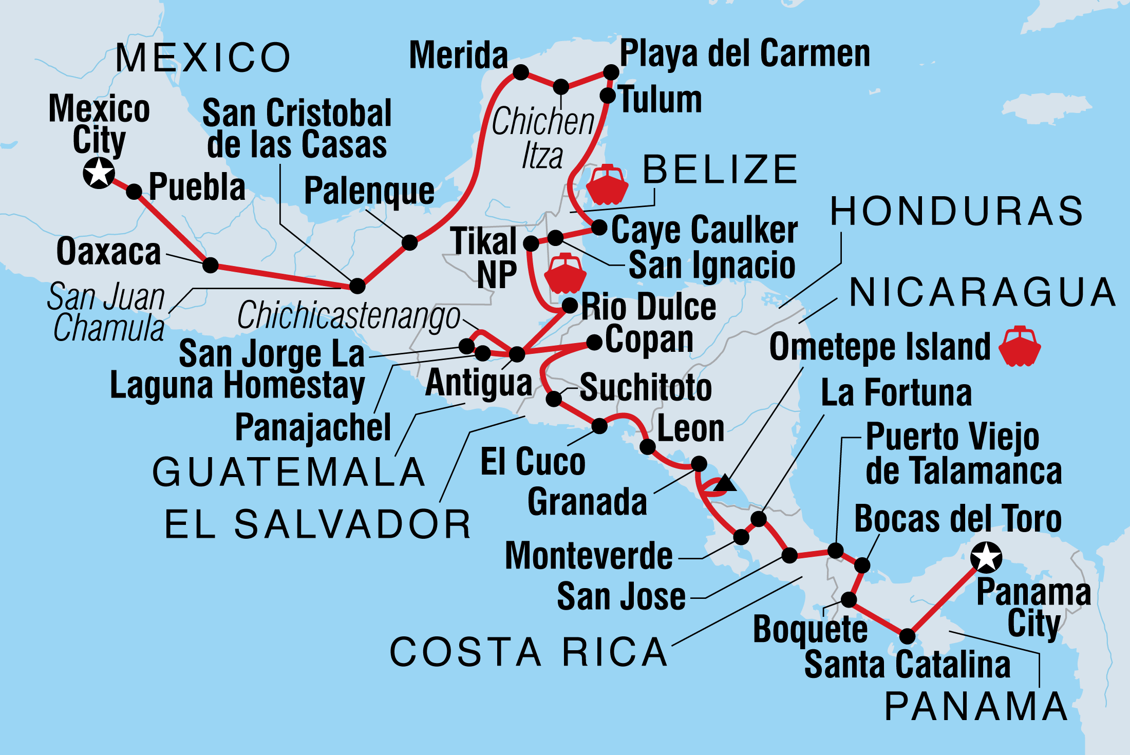 central america travel map