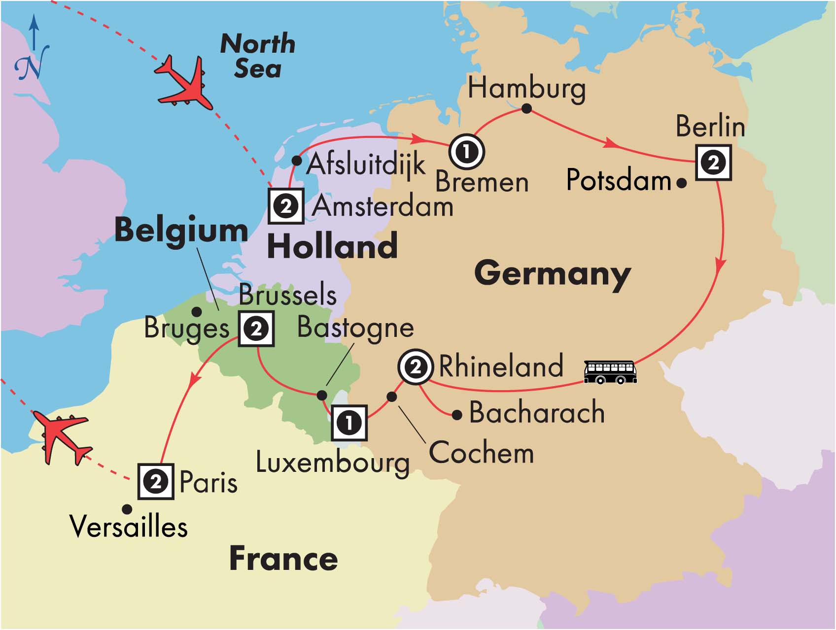 Map Of Germany And Holland 14 Day Holland, Germany, Luxembourg & Belgium with Paris   14 Day 