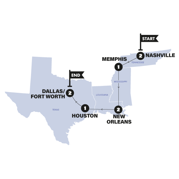 USA Nashville to Dallas Road Trip 2025 by Contiki Tours with 66