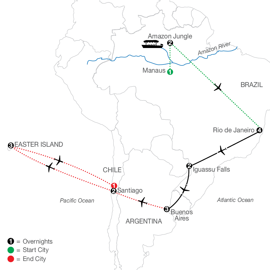 South America Getaway with Amazon, Santiago & Easter Island 2025 by