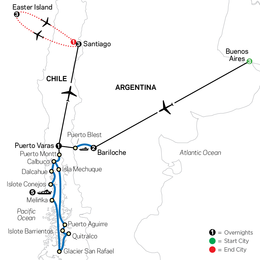 Cruising Patagonia with Buenos Aires, Bariloche & Santiago with Easter