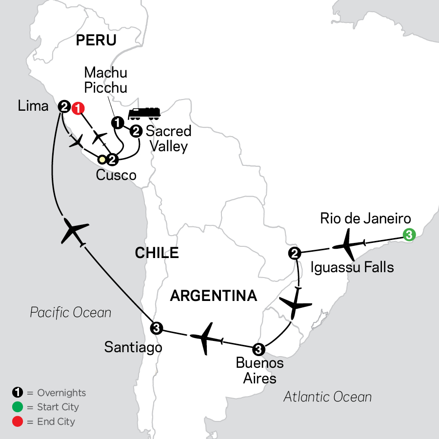 Brazil, Argentina & Chile Unveiled with Peru 2025 by Cosmos Tours with