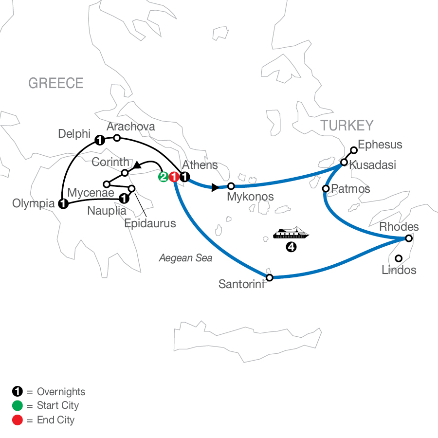 Greek Escape plus 4night Iconic Cruise 2025 by Globus Tours with 6