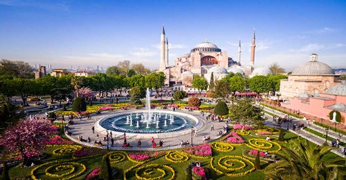 Admire the interior decoration of the Hagia Sophia mosque