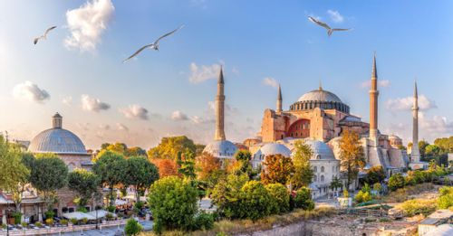 Admire the interior decoration of the Hagia Sophia mosque