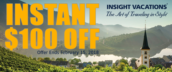 EXTRA $100 OFF( PER COUPLE) PLUS UP TO 22.5% OFF 2018 INSIGHT VACATIONS